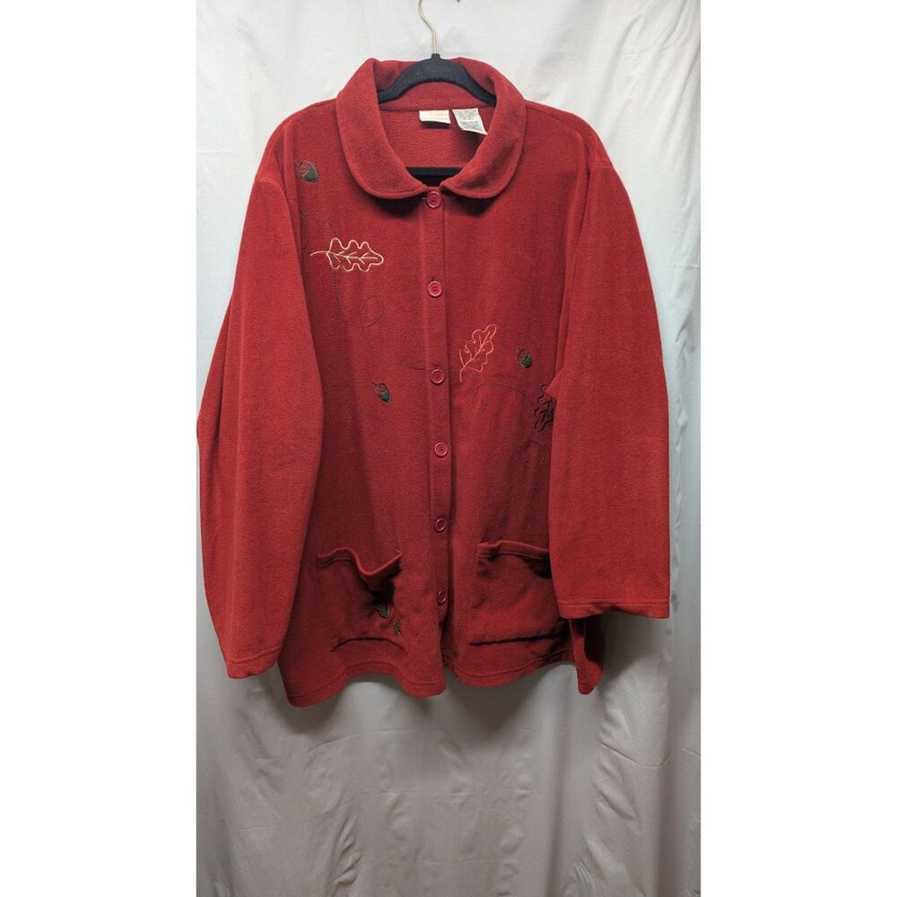 White Stag Plus Red Cardigan Fleece Jacket Button Up Embroidered Size 26w/28W